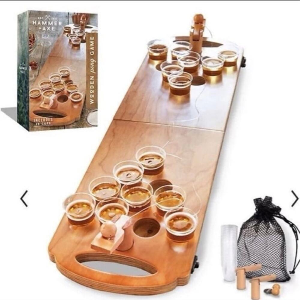 Hammer+Axe Wooden Beer Pong Table Game